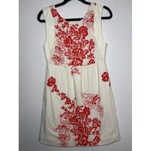 J.Crew Dress Cream Red Floral Embroidered Sleeveless Scoop Neck Preppy Size 4